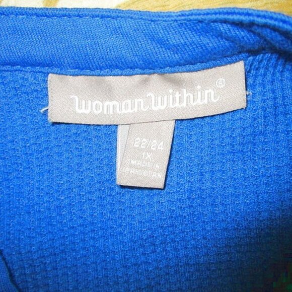 Woman Within Embroidered Waffle Knit Top 22 24 1X Thermal Tunic V-Neck Boho NEW - Picture 3 of 6